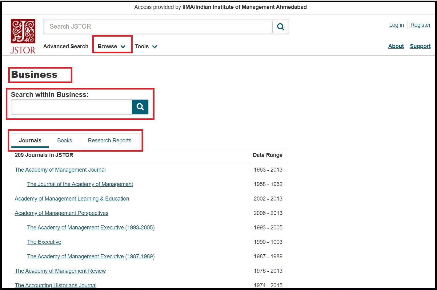 Open JSTOR then Click on Browse by Subjects and Select Business