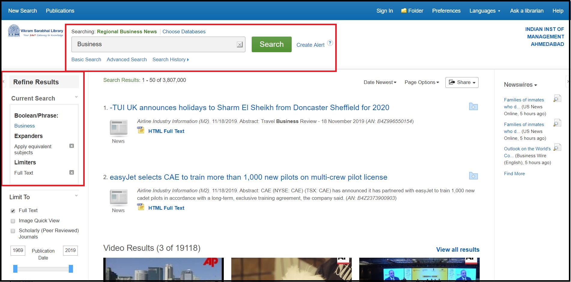 Open EBSCO Regional Business News then Search for Required Subjects and Click on Required Information