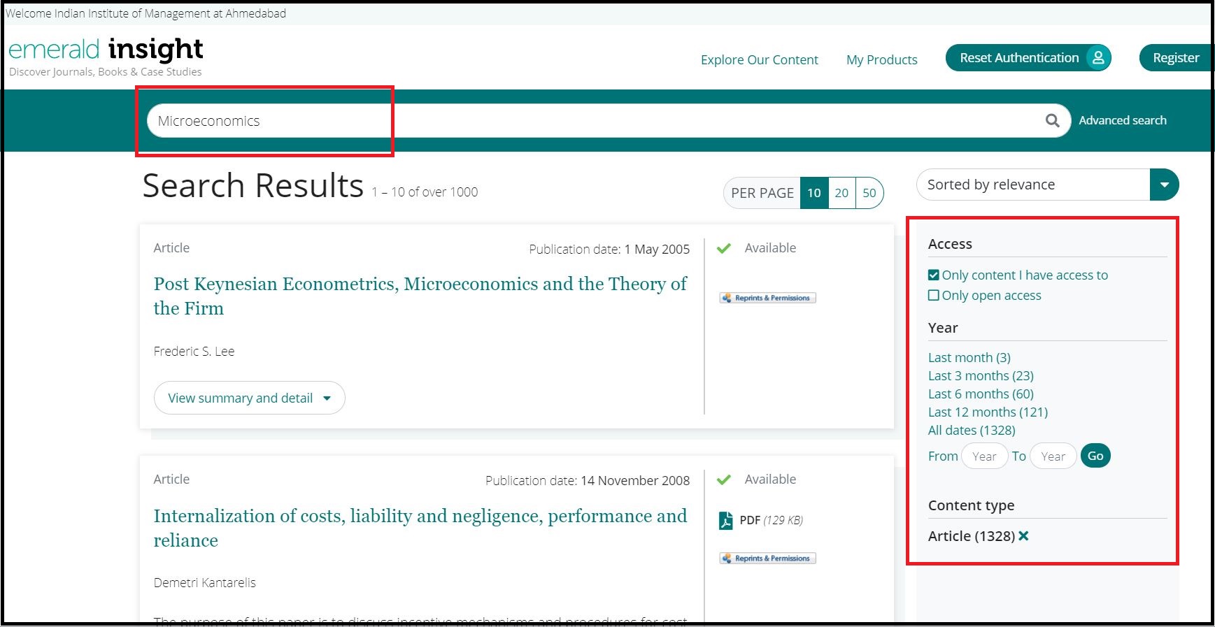 Open Emerald Insight then Search for Required Subject and Click on Required Content type e.g. Article 