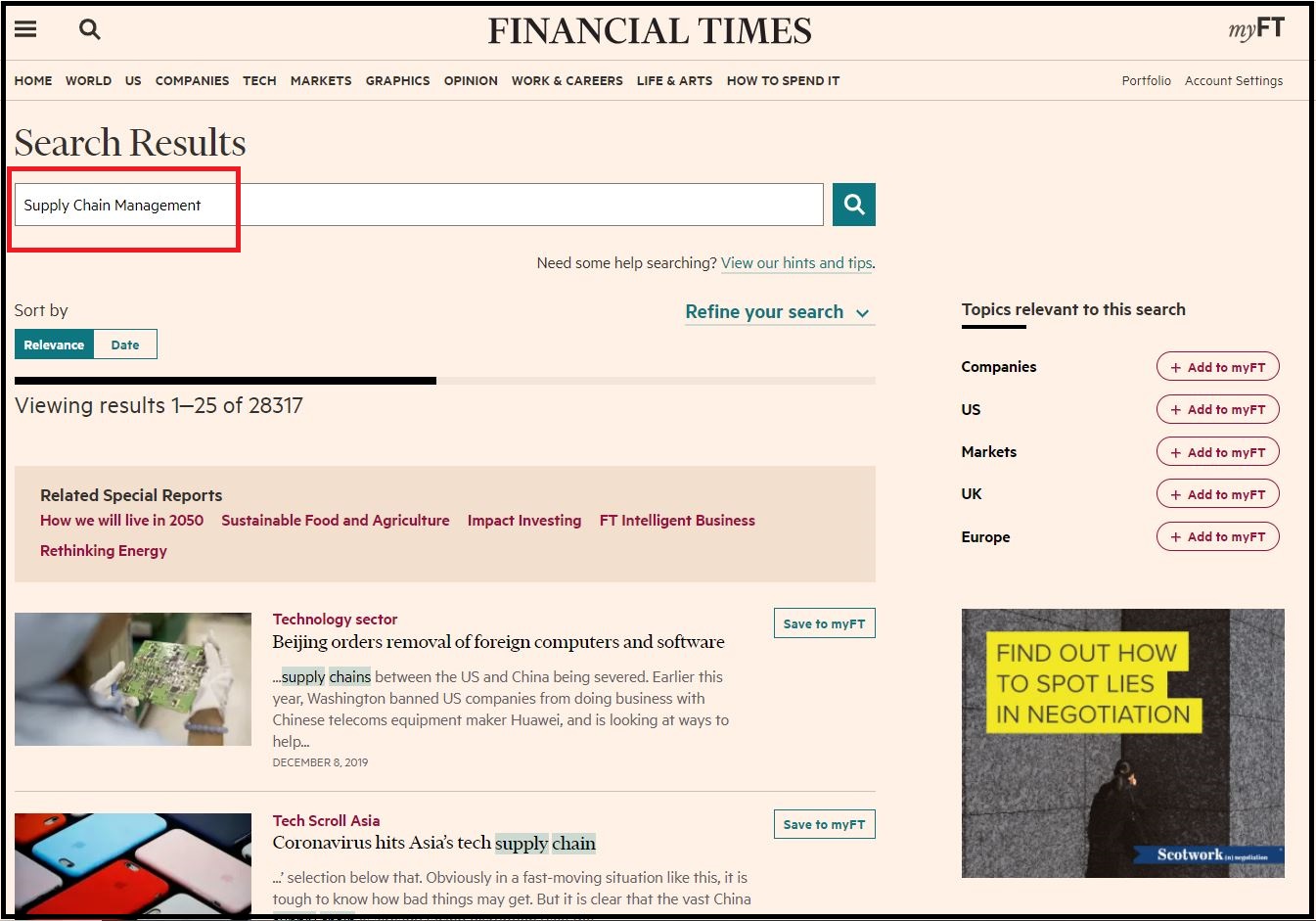 Open FinancialTimes.com then Search for Required Subject and Click on Required Information