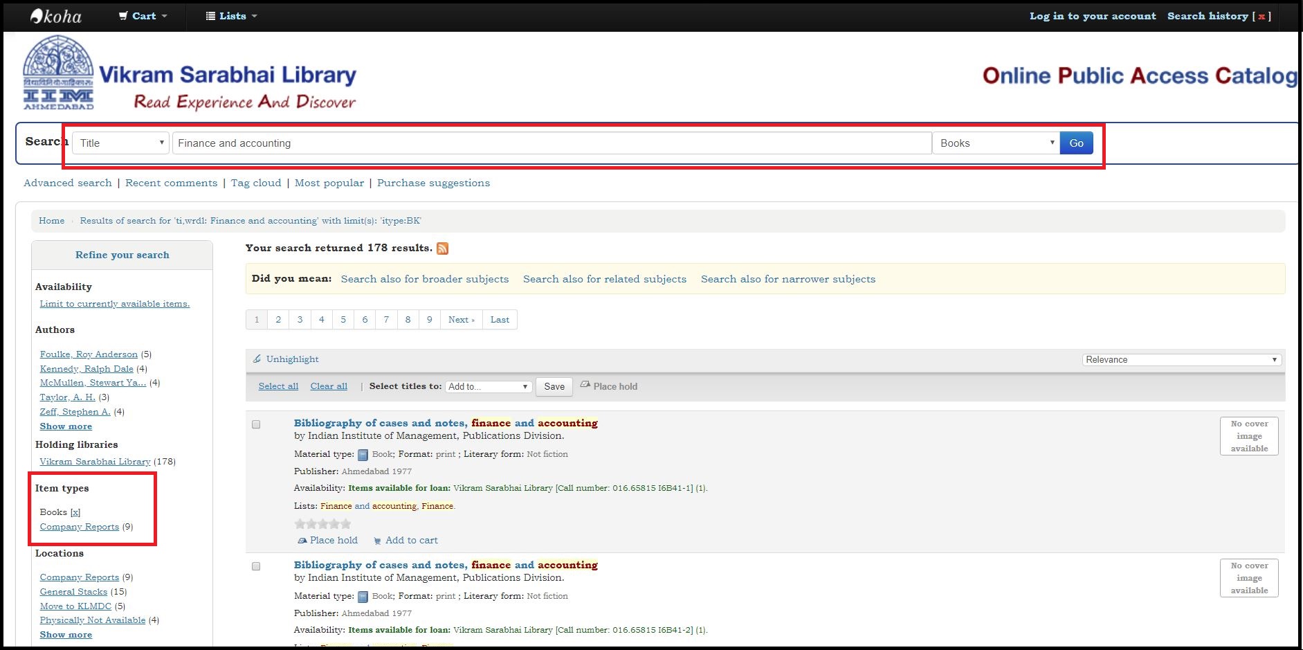 Open Library OPAC  then Select the subject and select books and Search for the required subject