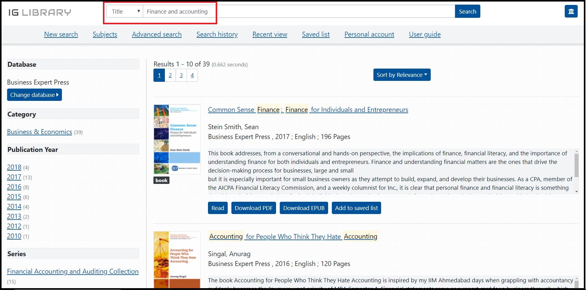 Open Business Expert Press e-Books (2009-2018) then Search for Required Subjects