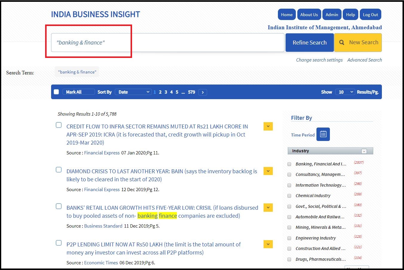 Open India Business Insight Database (IBID) then Search for Required Subjects and Click on Required Information