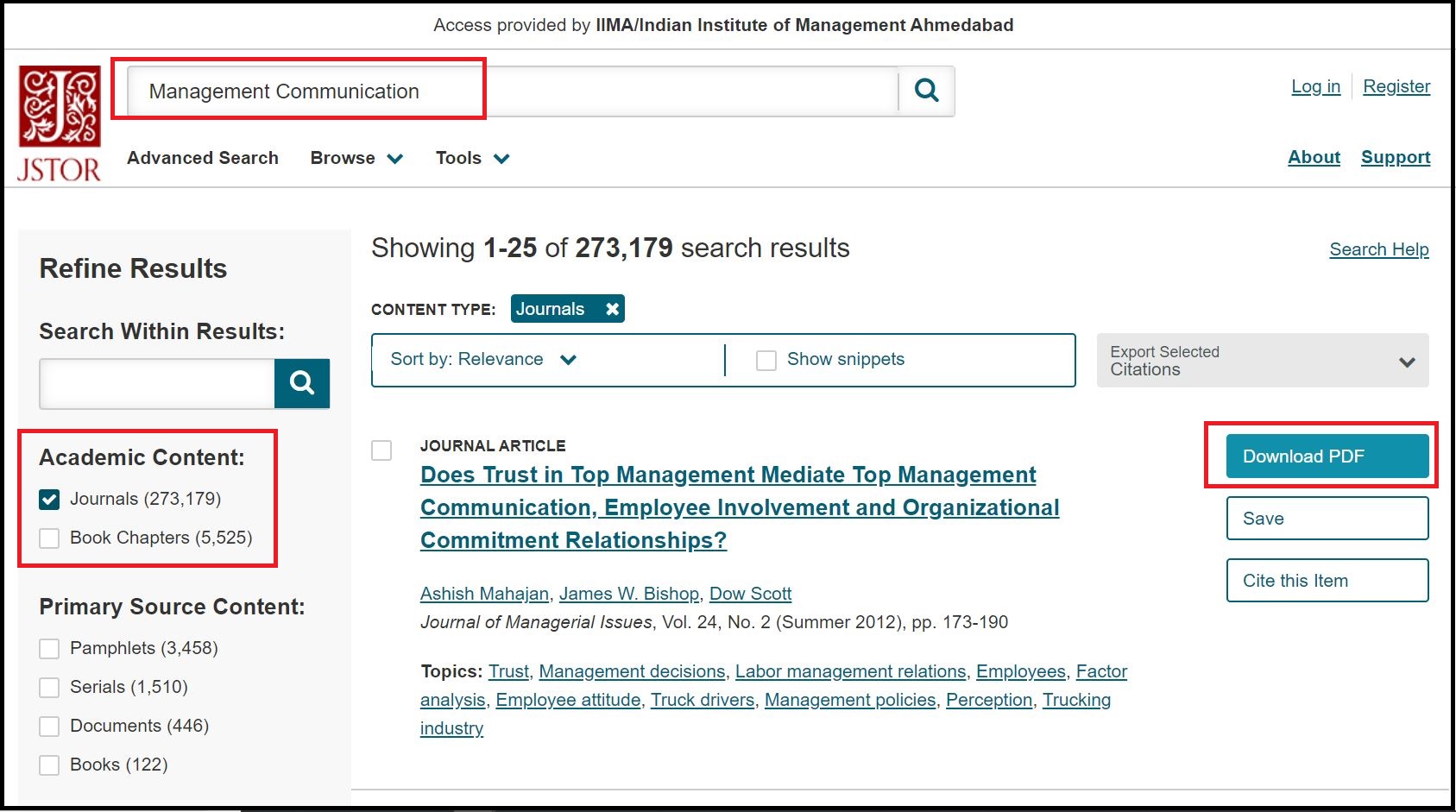 Open JSTOR then Search for Required Subject and Click on Required Academic Content e.g. Journals