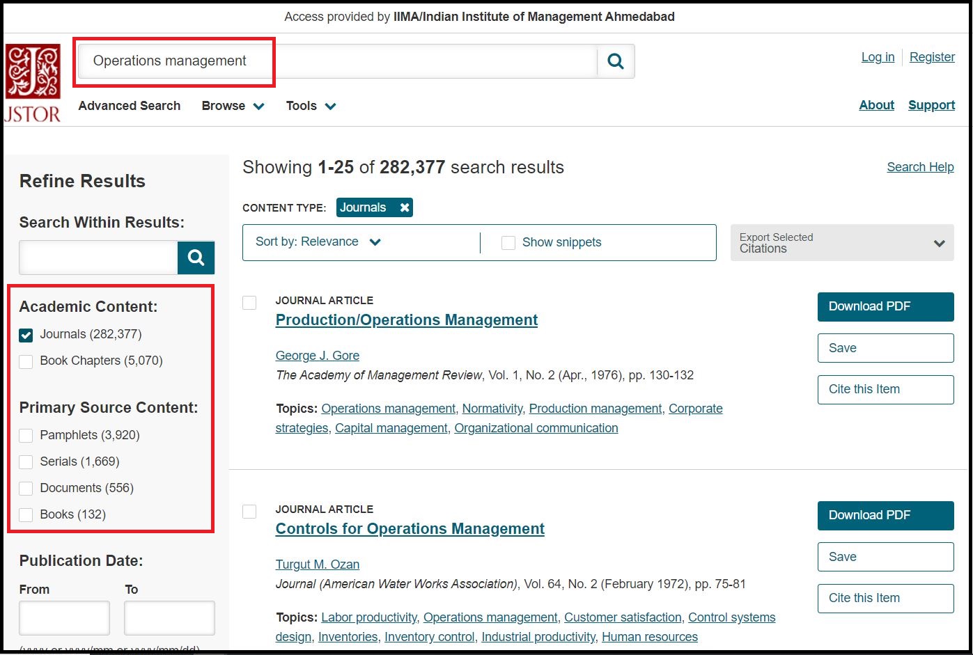 Open JSTOR then Search for Required Subject and Click on Required Academic Content e.g. Journals 