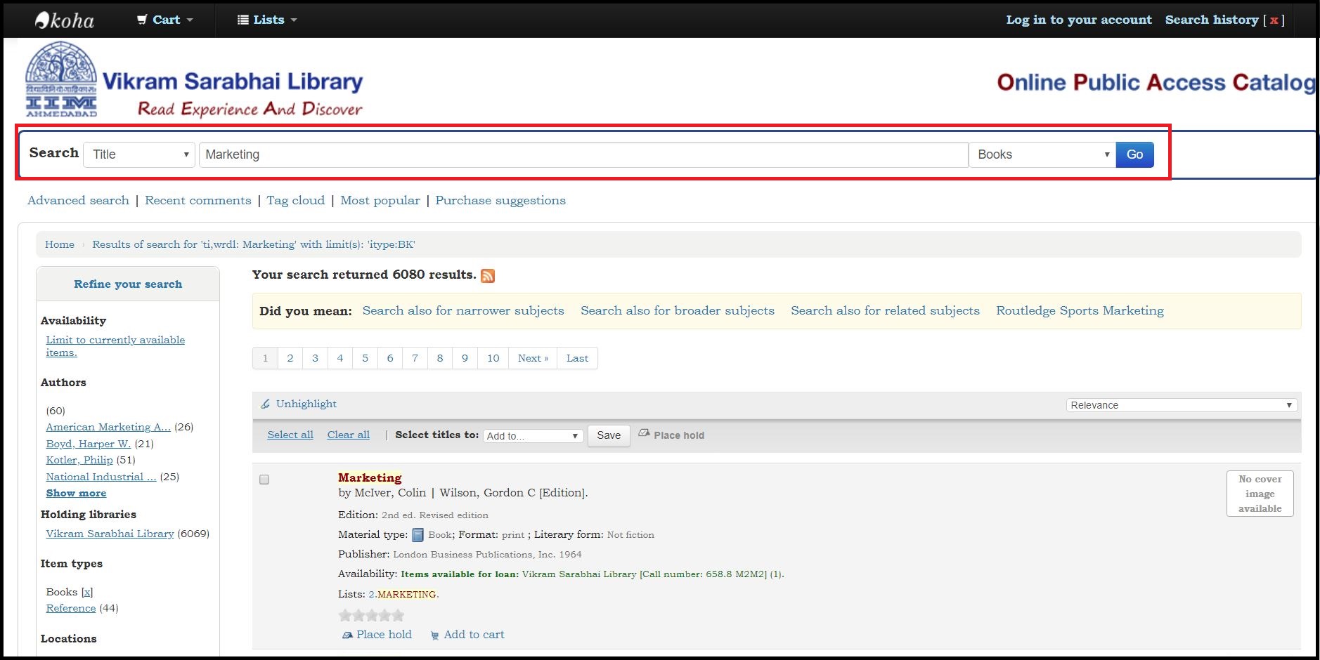 Open Library OPAC  then Select the Title and select books and Search for the required subject
