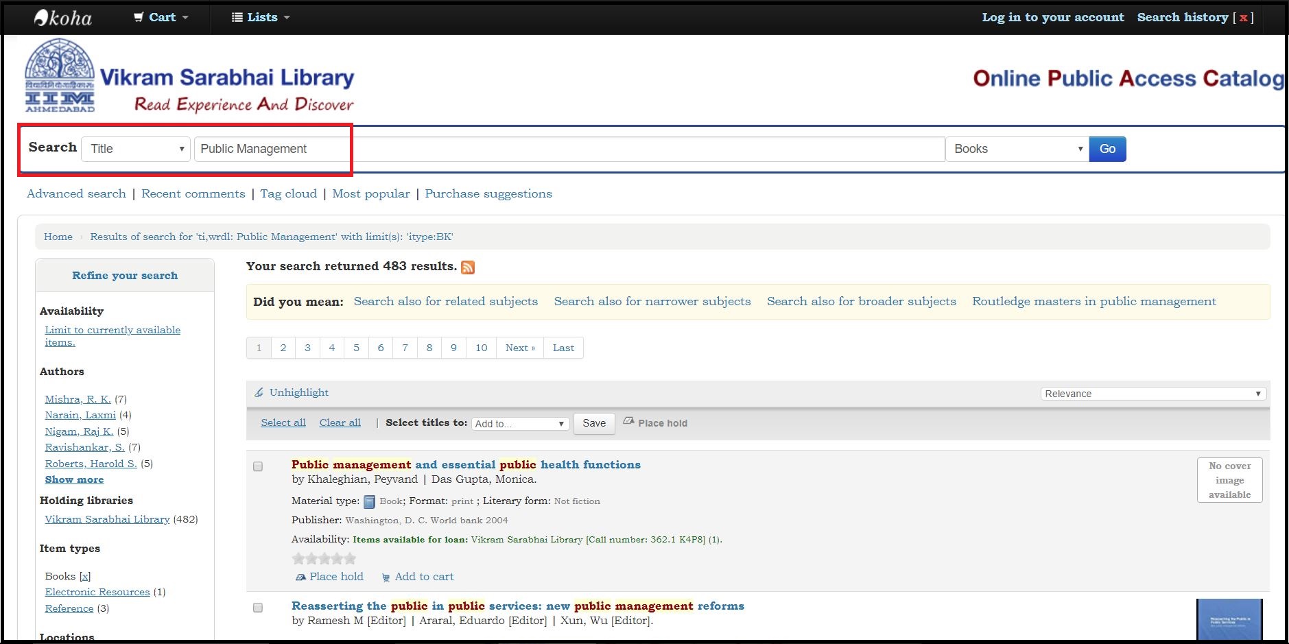 Open Library OPAC  then Select the subject and select books and Search for the required subject