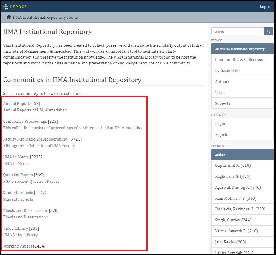 Open Institutional Repository then Click on Required Content type and Search for the required subject