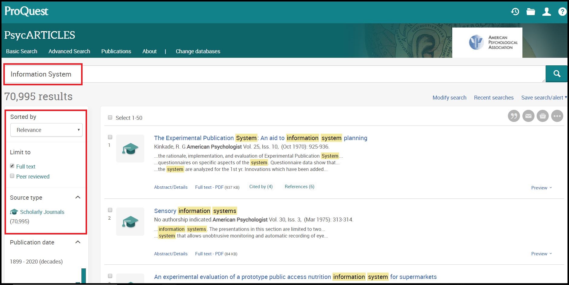 Open ProQuest PsycARTICLES then Search for Required Subject 