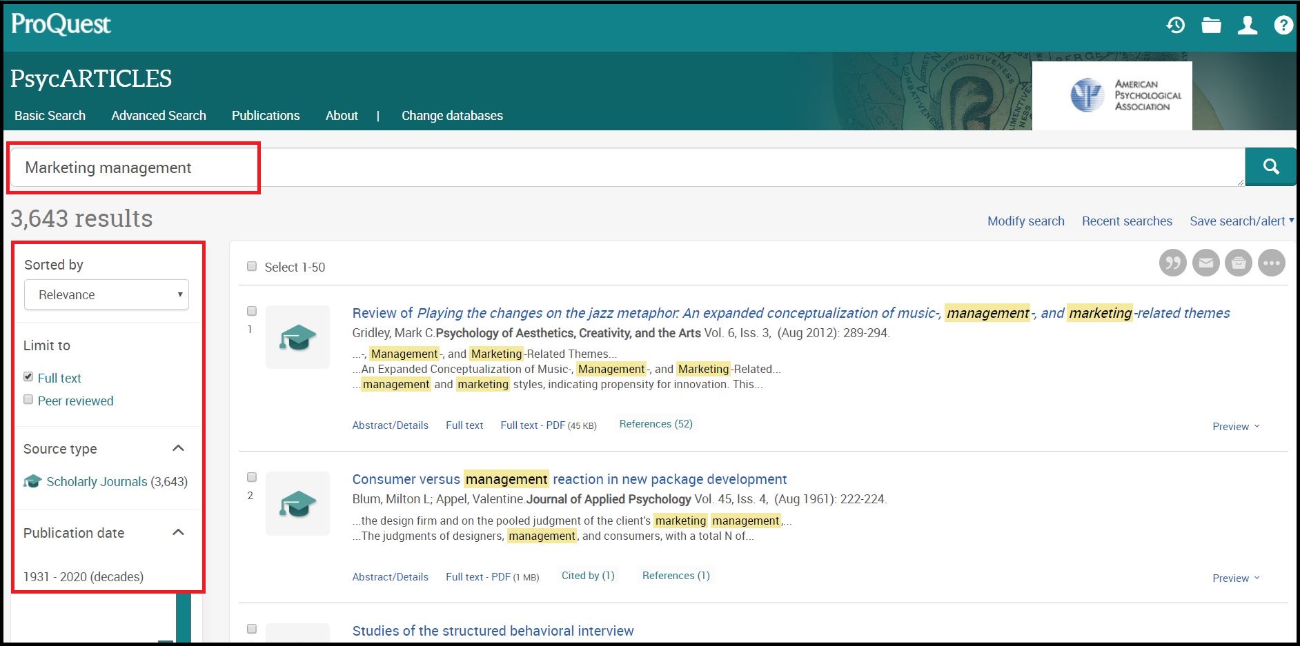 Open ProQuest PsycARTICLES then Search for Required Subject 