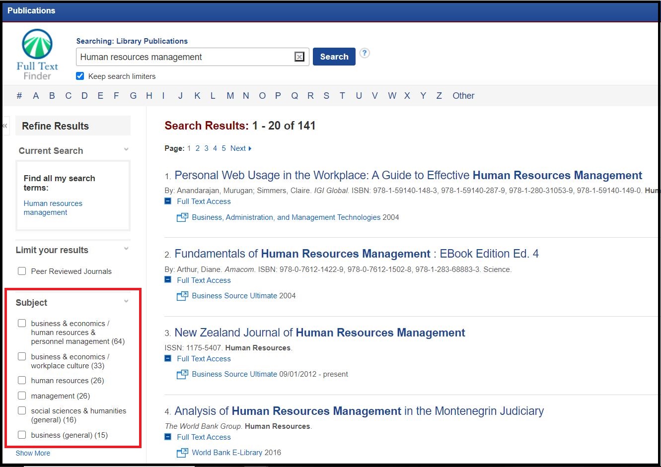 Open A-Z eJournal  then Search with your required Journal name and Left sidebar your select required subject