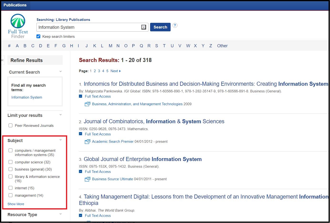 Open A-Z eJournal  then Search with your required Journal name and Left sidebar your select required subject